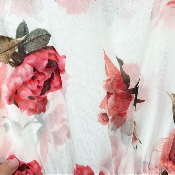 Show Me Your Mumu Roses Floral Pink Red White Dress Large Bell Sleeves Large - Picture 8 of 15